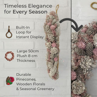 Neo Luxury 50cm Extra Large Frosted Pink Flowers Wreath