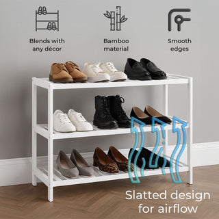 Neo White 3-Tier Bamboo Shoe Rack Stand Natural Wooden Shoe Storage Shelf for Hallway Bedroom Bathroom