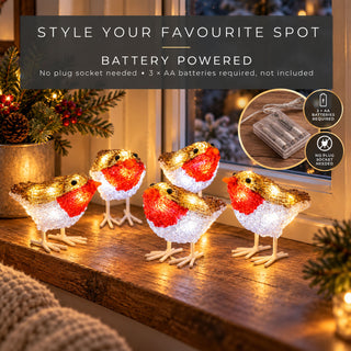 Neo Set of 5 Acrylic Robin Christmas Lights