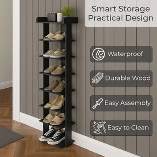 Neo Black 8 Tier Wooden Shoe Rack Slim
