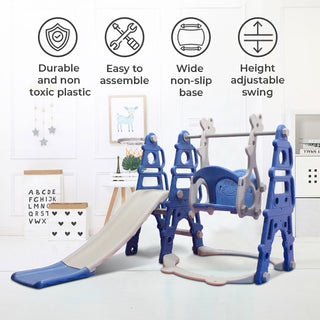 Neo 4-in-1 Blue Kids Playset Toddler Slide, Swing, Stairs and Hoop