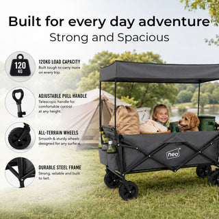Neo Folding Wagon Canopy Garden Cart 110L 120kg - Grey