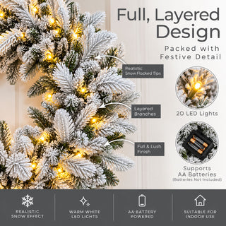Neo Pre Lit LED Snow Flocked Festive Christmas Wreath