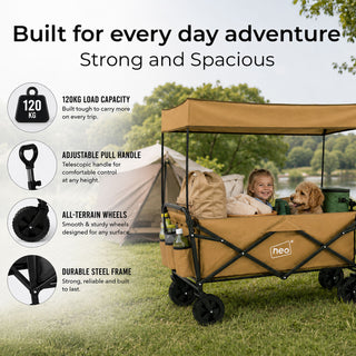 Neo Folding Wagon Canopy Garden Cart 110L 120kg - Khaki