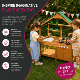 Neo Wooden Outdoor Mud Kitchen for Kids Working Sink Play Stove