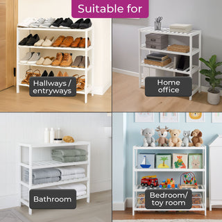 Neo White 4-Tier Bamboo Shoe Rack Wooden Shoe Storage Organiser Shelf for Hallway, Entrance Living Room