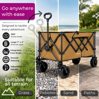 Neo Heavy Duty Folding Wagon Cart 300L Adjustable Handle - Khaki