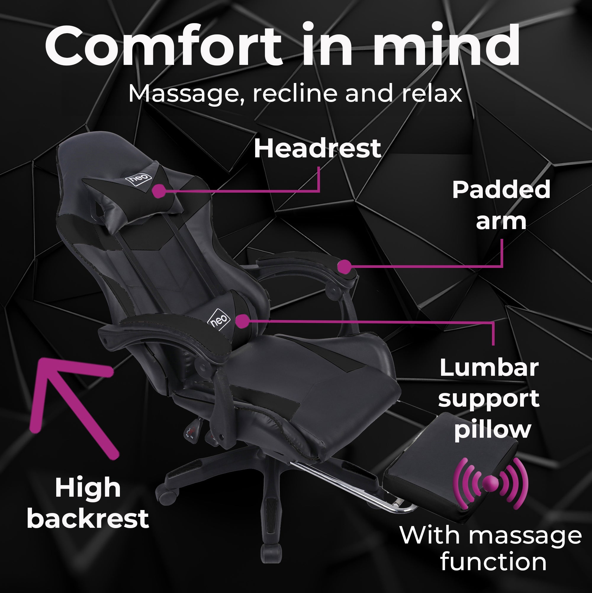 Neo Gaming Chair Black PU Leather with Footrest – Neo Direct
