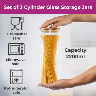 Neo Set of 3 2200ml Clear Cylinder Canister Jars