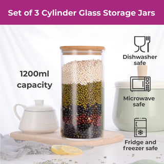 Neo Set of 3 1200ml Clear Cylinder Canister Jars