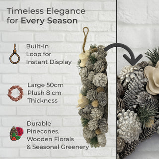 Neo Luxury 50cm Extra Large Frosted Pine Cone Wreath