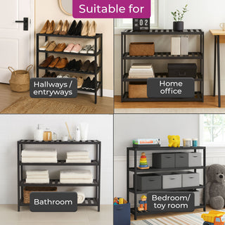 Neo Black 4-Tier Bamboo Shoe Rack Wooden Shoe Storage Organiser Shelf for Hallway, Entrance Living Room