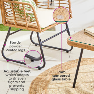 Neo 3 Piece Bamboo Style Garden Table & Chairs Bistro Set