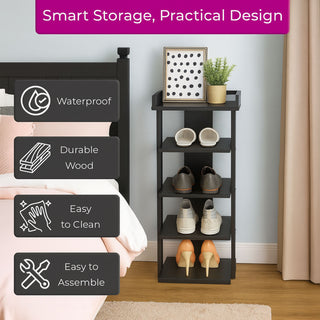 Neo Black Multi-Layer Wooden Shoe Rack Durable Storage Organiser Boots Sneakers Heels Space Saving Entryway Shelf