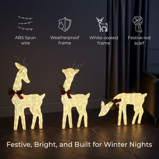 Neo Set of 3 LED Lighted Reindeer Christmas Decorations Indoor Outdoor Holiday Yard Décor 210 Dual LED Lights Timer Weather Resistant Frame Festive Red Bows & Greenery