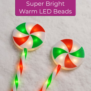 Neo Large 50cm Candy Cane Lolly Lollipop Christmas Remote Solar and Battery Powered Lights 6 Pack LED Path Stakes Timer 8 Modes Timer Outdoor Décor