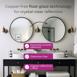 Neo 40cm Black Round Metal Frame Wall Mirror Float Glass HD Reflection Anti-Rust Moisture-Proof Wall Mounted Bathroom Bedroom Hallway Living Room Vanity