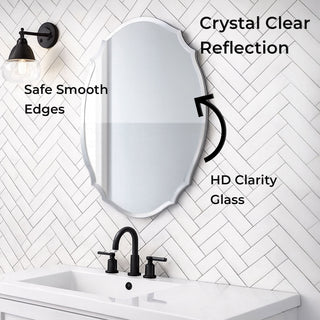Neo Ellipse Frameless Wall Mirror 60x40cm Frameless Bevelled Edge for Modern Home Décor Oval Design Bathroom Living Room Bedroom Bathroom Hallway Easy Mounting