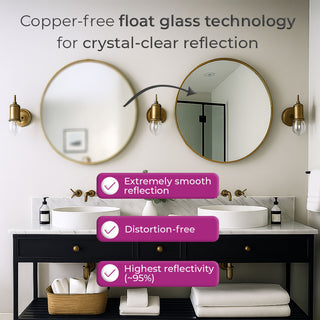 Neo 80cm Gold Round Metal Frame Wall Mirror Float Glass  HD Reflection Anti-Rust Moisture-Proof Wall Mounted Bathroom Bedroom Hallway Living Room Vanity