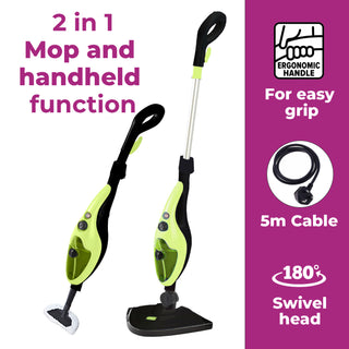 Neo Lime Green 10 in 1 1500W Hot Steam Mop Cleaner and Hand Steamer