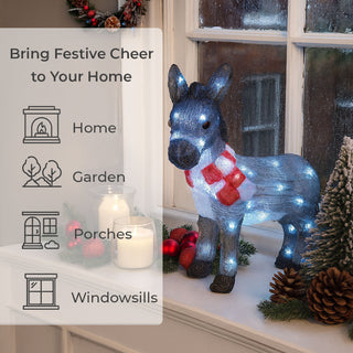 Neo 34 cm Donkey Acrylic Christmas Light 30 Cool White LED Christmas Light Battery Powered Outdoor Indoor Festive Decoration Ornament Auto Timer