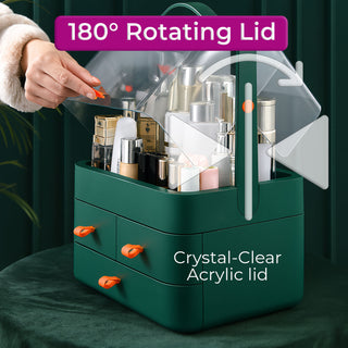 Neo Green Acrylic Makeup Storage Organiser with Lid & Drawers