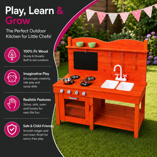 Neo Wooden Outdoor Mud Kitchen Kids Garden Play Double Sink
