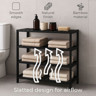 Neo Black 4-Tier Bamboo Shoe Rack Wooden Shoe Storage Organiser Shelf for Hallway, Entrance Living Room