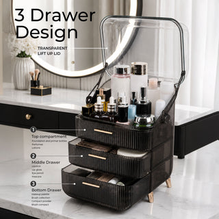 Neo Transparent Black Three Layer Cosmetic Makeup Organiser & Holder
