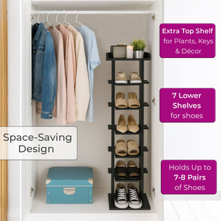 Neo Black 7 Tier Wooden Shoe Rack Slim