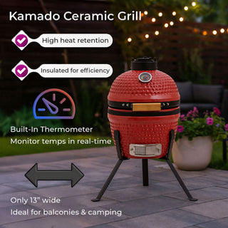 Neo Red Cinnabar Red Kamado 13" Ceramic Mini BBQ Grill