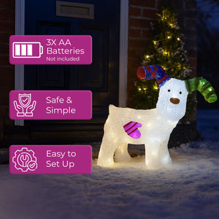 Neo LED Snowdog Christmas Decoration 24 Ice White Lights The Snowman & The Snowdog Battery Powered Indoor Outdoor Festive Light Display Ornament Design (31cm)