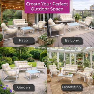 Neo White 4 Piece Outdoor Metal Patio Garden Furniture Set