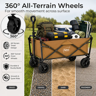 Neo Khaki Folding Wagon Garden Cart 140L 120kg