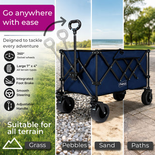 Neo Heavy Duty Folding Wagon Cart 300L Adjustable Handle - Navy