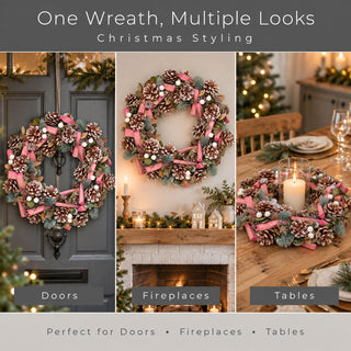 Neo Christmas Frosted White Pink Berries Wreath