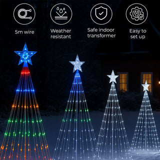Neo 10ft White Waterfall LED Outdoor Christmas Tree Light Cascading Star Tree with 5m Lead Multi Function Modes Garden & Patio