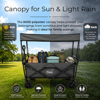 Neo Folding Wagon Canopy Garden Cart 110L 120kg - Grey