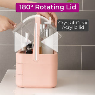 Neo Pink Acrylic Makeup Storage Organiser with Lid & Drawers