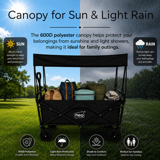 Neo Folding Wagon Canopy Garden Cart 110L 120kg - Black