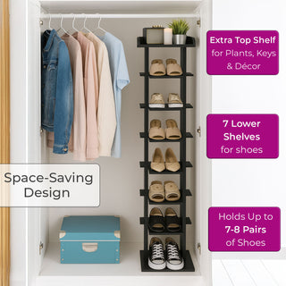 Neo Black 8 Tier Wooden Shoe Rack Slim