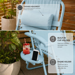 Neo Sky Blue Zero Gravity Recliner Garden Sun Loungers Set Of Two