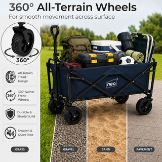 Neo Navy Folding Wagon Garden Cart 140L 120kg
