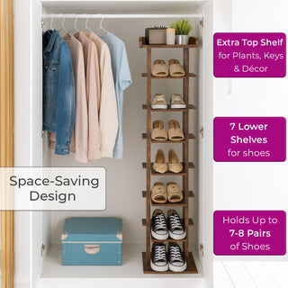 Neo Walnut 8 Tier Wooden Shoe Rack Slim