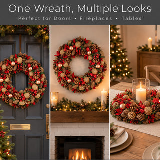 Neo 50cm Christmas Berries Baubles Pine Cone Wreath