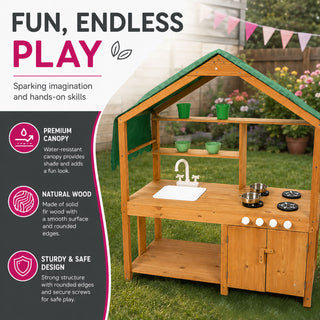 Neo Wooden Outdoor Mud Kitchen for Kids Working Sink Play Stove