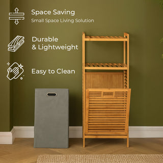 Neo Bamboo Laundry Bin Hamper Basket Tilt Pull Out Basket Storage 2 Tier Shelves Natural Space Saving Organiser Foldable Liner Ventilated Slatted Design Elevated Legs