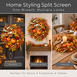 Neo Autumn Wreath Door Pumpkins Berries Sunflowers