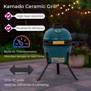 Neo Teal Blue Kamado 13" Ceramic Mini BBQ Grill