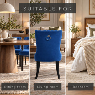 Neo Set of 2 Midnight Blue Studded Velvet Dining Chairs